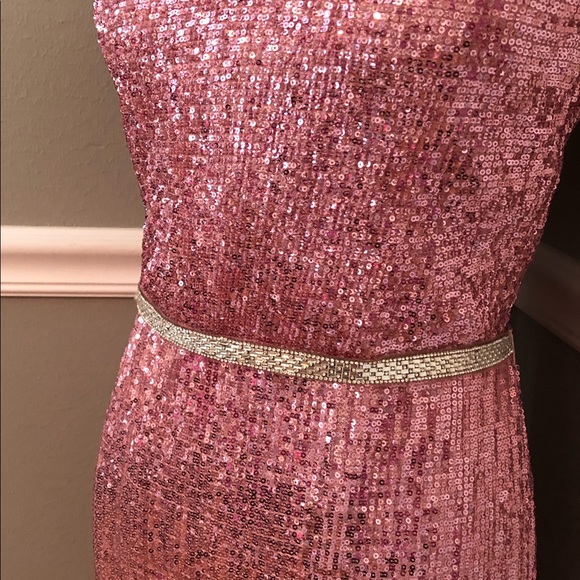 NEW JOVANI SZ 18 ROSE PINK MAXI SEQUIN RHINESTONE GLAM FORMAL EVENING GOWN - Picture 7 of 12